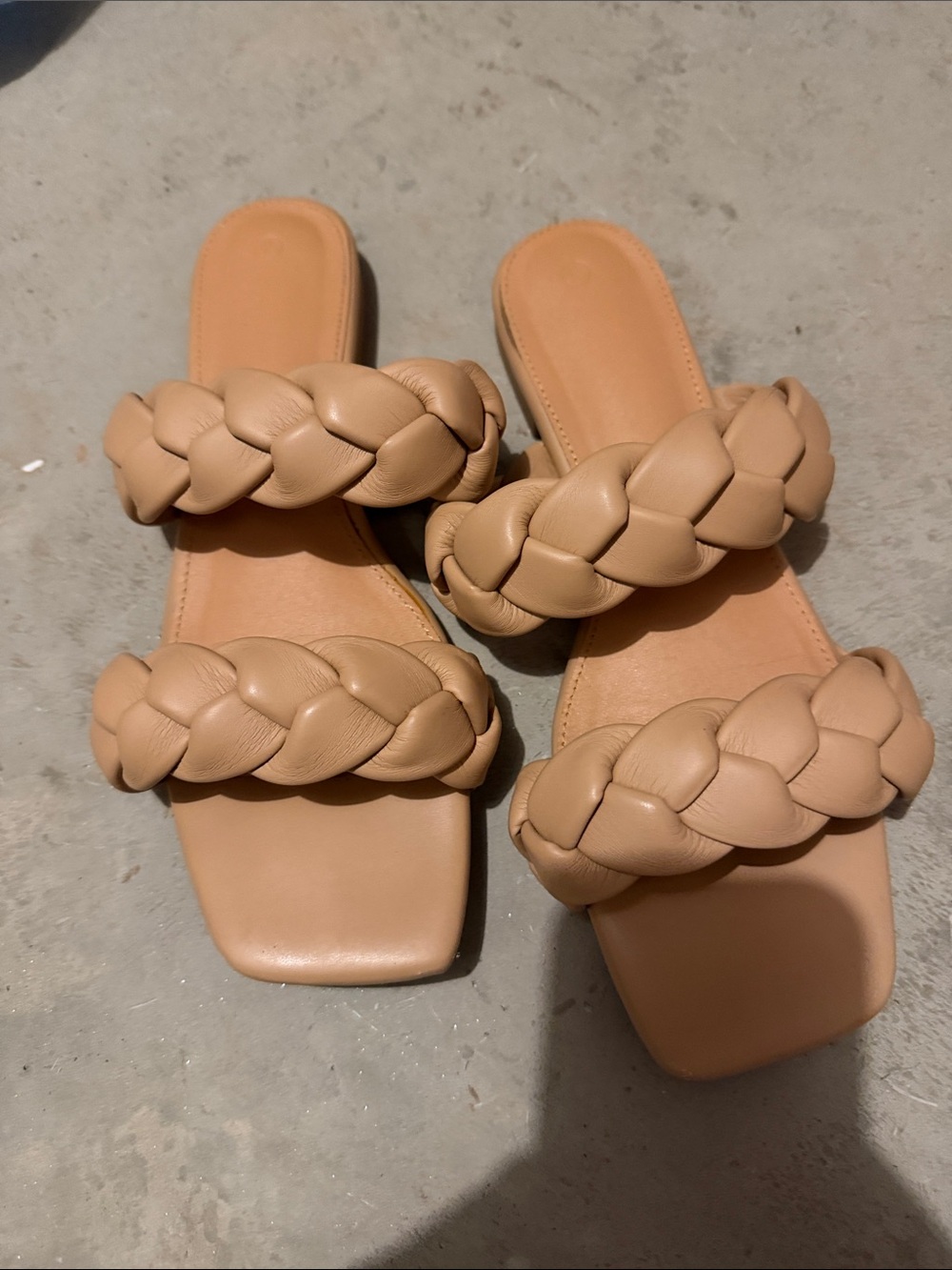Women's Braided Double-Strap Slide Sandals in Tan